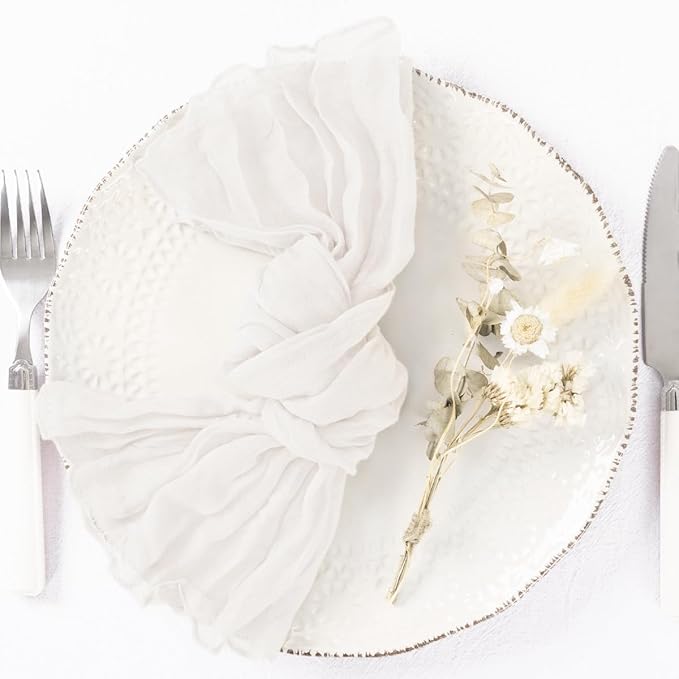 12 Pack Ivory White Cheesecloth Napkins Spring Cloth Napkins Set of 12 Dinner Napkins Bulk 21x21 Inches for Wedding Bridal Shower Baby Shower Valentine's Day