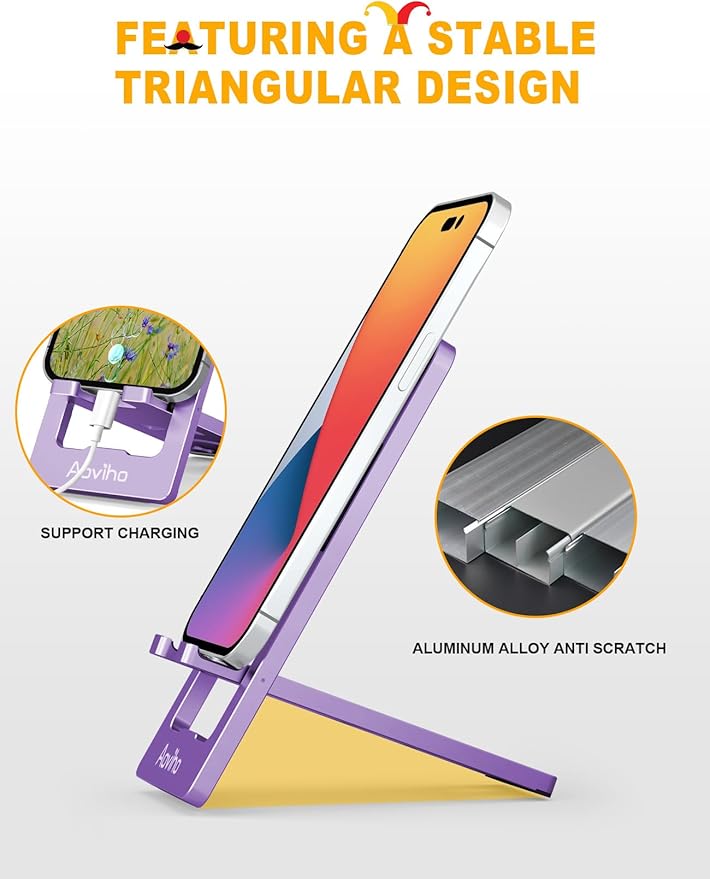 Ultra - Thin Portable Phone Stand: Foldable & Space - Saving, Fits 3.7-7 inch Devices, Purple