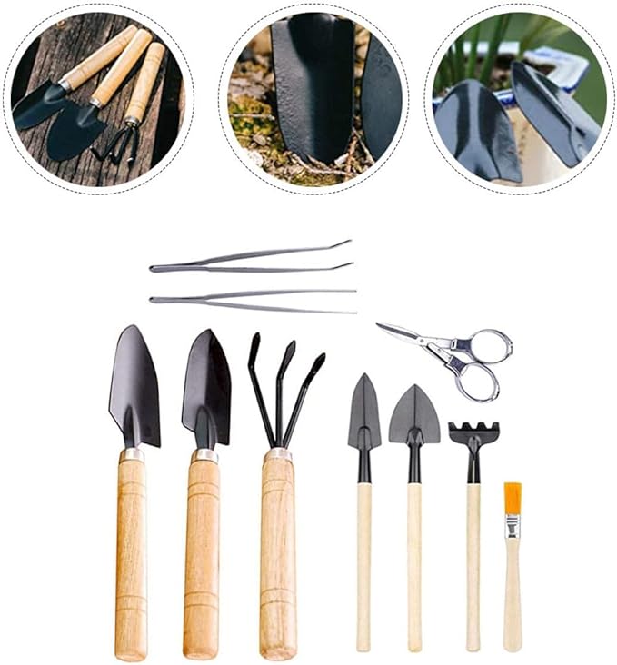 Kisangel 10Pcs Bonsai Gardening Tool Mini Succulent Planting Kit Hand Transplanting Accessories for Indoor Garden Care
