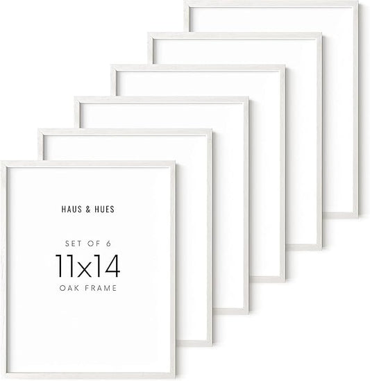 HAUS AND HUES White Oak Wood 11x14 Picture Frames - Set of 6, Modern Frames for Posters and Gallery Walls