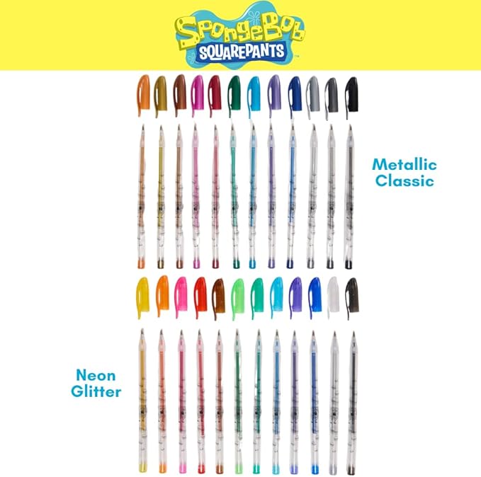 Innovative Designs Nickelodeon SpongeBob SquarePants Gel Pens Set for Kids, 24 Pack with Glitter Gel Pens, Cute Pens for Boys and Girls