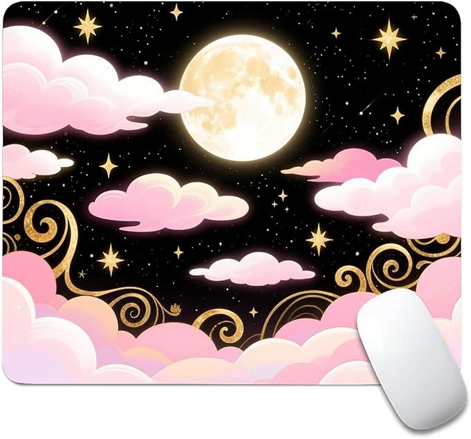 Square Mouse Pad Dream Night Sky Moon, Personalized Premium-Textured Custom Mouse Mat Design, Washable Mousepad Cloth, Non-Slip Rubber Base Computer Mouse Pads for Wireless Mouse