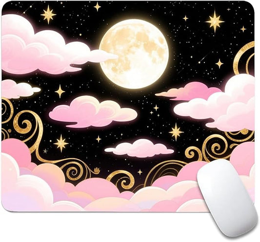 Square Mouse Pad Dream Night Sky Moon, Personalized Premium-Textured Custom Mouse Mat Design, Washable Mousepad Cloth, Non-Slip Rubber Base Computer Mouse Pads for Wireless Mouse