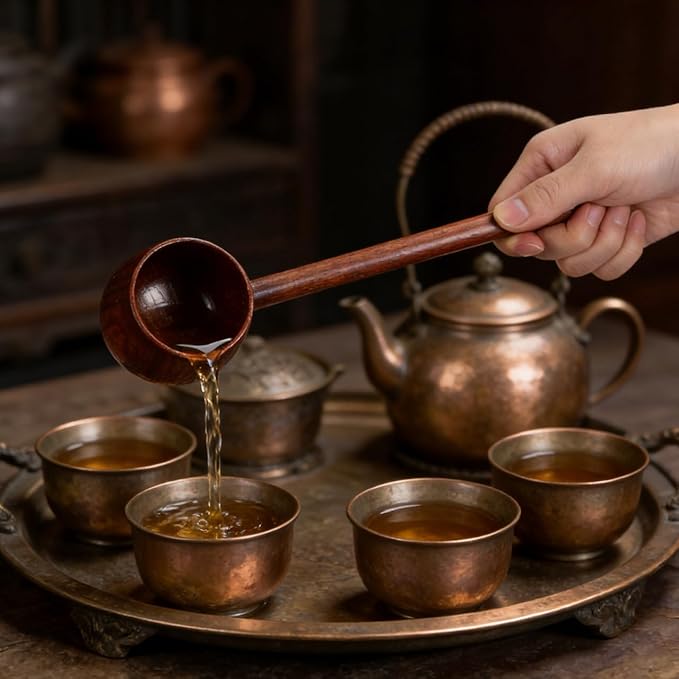 Kichvoe Hishaku Wood Water Ladle - 11.8" Long Handle Japanese Style Dipper | Bath/Sauna Scoop, Deep Serving Soup Spoon for Garden Tea Ceremony