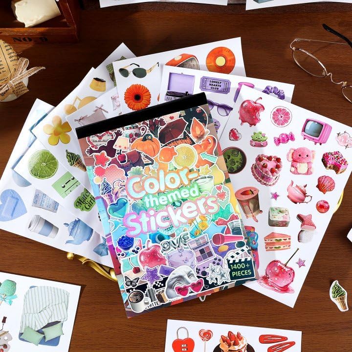 1400Pcs+ Retro Sticker Book for Scrapbook Junk Journal, Color - Image 2