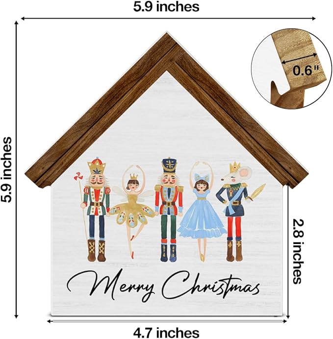 Nutcracker Christmas Decor, Merry Christmas House Shaped Wooden Sign, Nutcracker Decorations for Home Office Desk Table Shelf