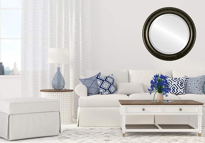 OVALCREST Round Beveled Wall Mirror for Home Decor - Messina Style - Veined Onyx - 21x21 Outside Dimensions