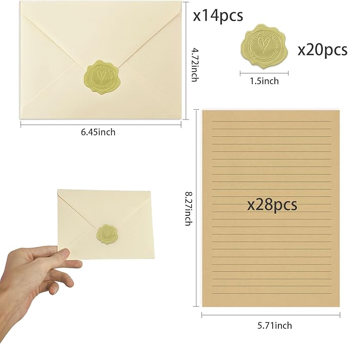 Stationery Set,Premium Velvet-Touch envelopes 4x6 Envelopes 14 PCS with 28 PCS Stationery Paper,Unique Design Colors Stationery Set for Love Letter, Party Invitations (Ivory White)