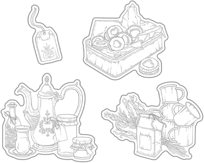 Teapot Cup Biscuits Stamps and Cutting Dies for Card Making DIY Transparent Silicone Clear Stamp and Metal Die Cuts Sets for Scrapbooking Paper Greeting Cards Decor Seals Craft Supplies