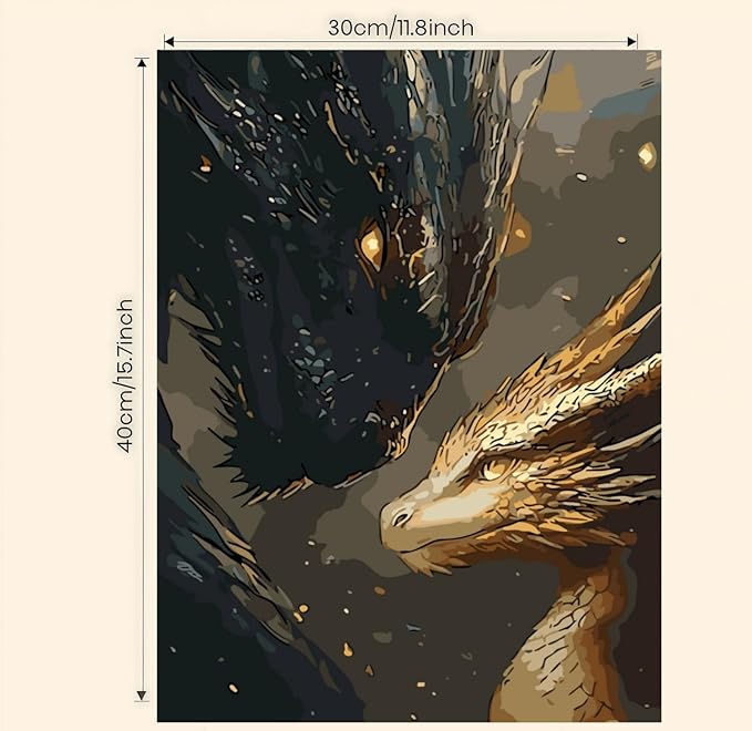 BYGFHLYW Animal Paint by Numbers Kit for Adults Beginners, Black Golden Dragon Easy Adult Paint by Number Kits On Canvas, DIY Acrylic Oil Painting Kits for Home Wall Decor 12x16Inch