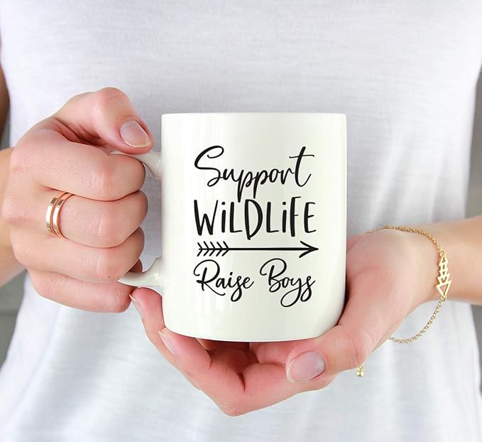 Andaz Press Mother's Day 11oz. Ceramic Coffee Tea Mug Gift for Mom, Support Wildlife Raise Boys, 1-Pack, Birthday Christmas Gift Ideas