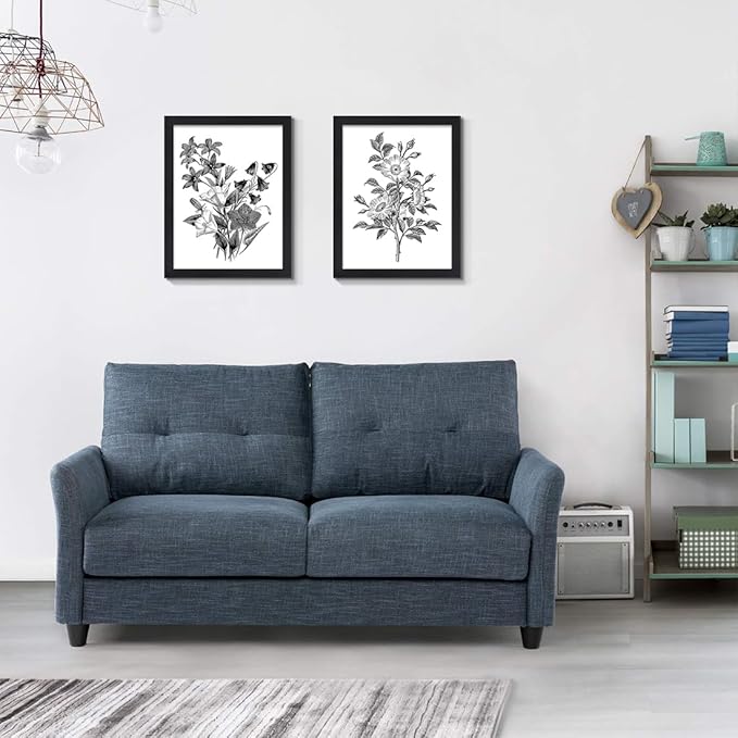 JOWOROLO Framed Vintage Botanical Prints, Black and White floral Canvas Wall Art, Farmhouse Decor Pictures for Living Room, Aesthetic Poster for Bedroom, Set of 2 Rustic Artwork, Boho Decor 12"x16"