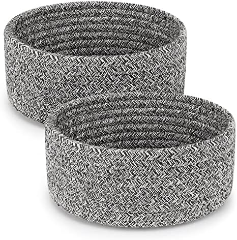 ABenkle 2 Pack Small Baskets, Cotton Rope Woven Basket, Cute Mini Tiny Storage Baskets, Decorative Boho Basket for Nursery Living Room Bedroom Shelf, Empty Gift Basket - Mixed Grey by ABenkle