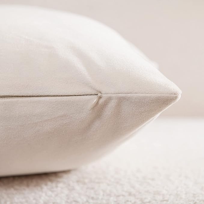 Couch Pillow Covers 24x24 Cream: 2 Pack Cozy Soft Velvet Square Throw Pillow Cases for Farmhouse Home Decor
