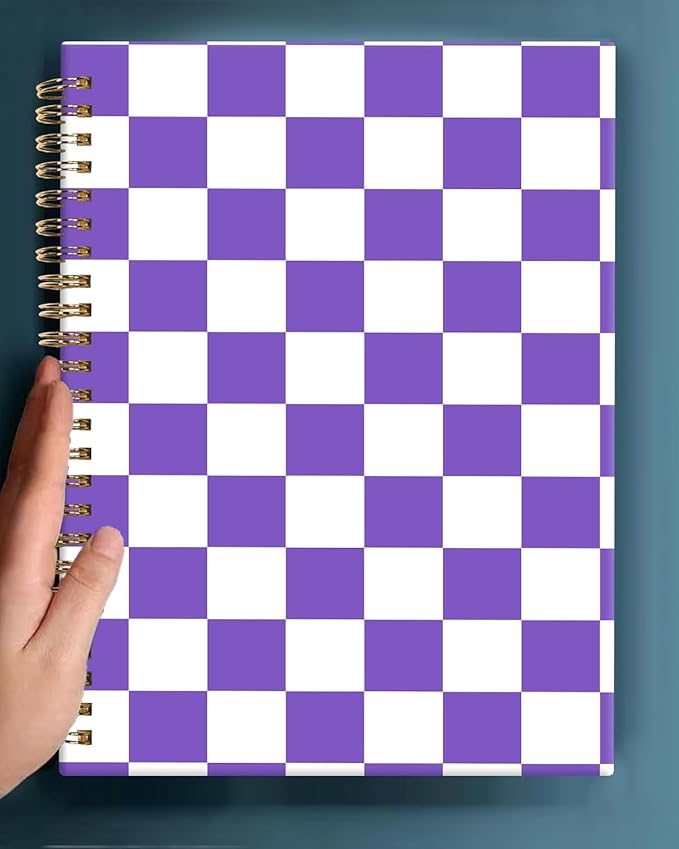 Spiral Journal Notebook,A5 Hardcover Lined Journals for Women 6 x 8.3 in,60 Sheets 120 Pages Thick Paper,Cute College Ruled Writing Notebook for Office Work School(Purple Checker)