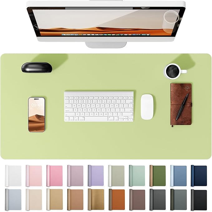 YSAGi Leather Desk Pad Protector, Office Desk Mat, Large Mouse Pad, Non-Slip PU Leather Desk Blotter, Laptop Desk Pad, Waterproof Desk Writing Pad for Office and Home (Peak Green, 23.6" x 13.8")