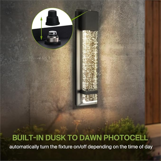 ASD LED 18" Bubble Glass Wall Light Fixture, Outdoor Dusk to Dawn Sconce | 3CCT, Waterproof, Photocell, ETL Listed | 12W 500LM 3000-5000K 120V | Exterior Lantern, Porch Lighting | Black, 4 Pack