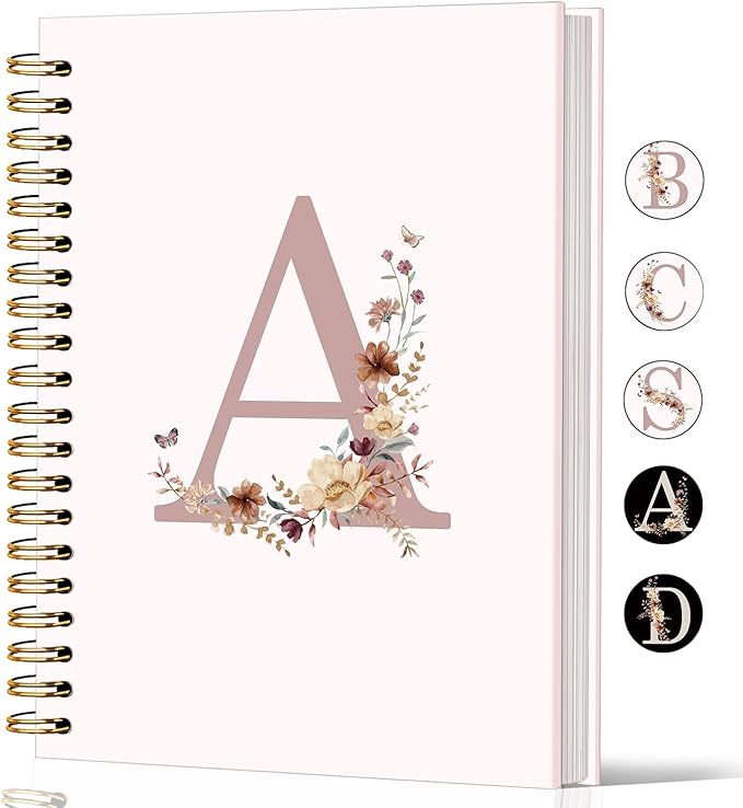 Lacama Pink Initial Letter A Notebook Journal, Aesthetic Wildflower Personalized Spiral Notebook, Customized Monogrammed Gifts, Birthday Gifts for Women, School Supplies, Office Supplies 5.5x8.3