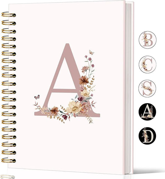 Lacama Pink Initial Letter A Notebook Journal, Aesthetic Wildflower Personalized Spiral Notebook, Customized Monogrammed Gifts, Birthday Gifts for Women, School Supplies, Office Supplies 5.5x8.3
