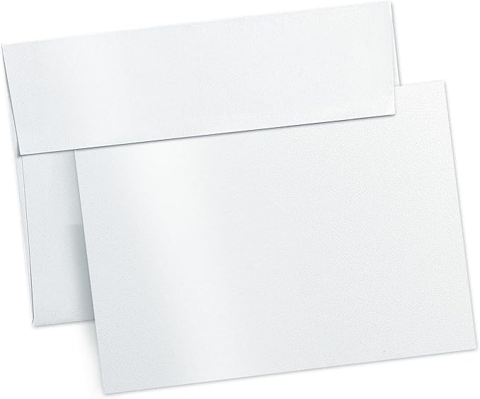 White Shimmer Blank Cards and Envelopes (Unfolded), Goefun Pearl 5x7 Flat Cardstock and A7 Envelopes Self Seal 100 Pack for Wedding, Invitations, DIY Greeting Cardstock, Thank You Cards & All Occasion