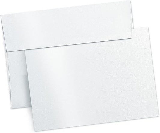 White Shimmer Blank Cards and Envelopes (Unfolded), Goefun Pearl 5x7 Flat Cardstock and A7 Envelopes Self Seal 100 Pack for Wedding, Invitations, DIY Greeting Cardstock, Thank You Cards & All Occasion