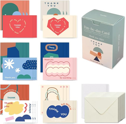 Monolike Day-by-day Card, Thank you-Objet - Mix 36 Mini Single cards, 36 envelopes, 36 stickers Package