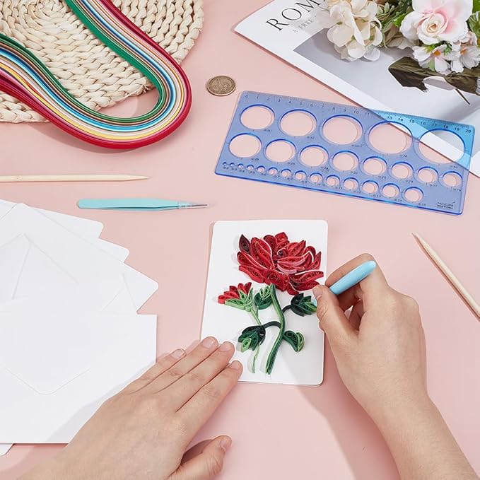 WEBEEDY 20 Sets DIY Single Bouquet Paper Quilling Kits 5 Styles Rose,Daisy Greeting Cards Making Kit with Instruction for Adult Beginner Handmade Minimalist Greeting Cards for Birthday Holiday