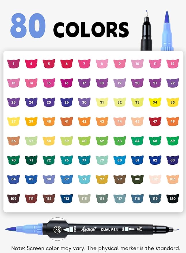 80 Colors Numbered Dual Tip Brush Pens with Free App, Fine and Brush Tips Pens for Adults and Kids, Coloring Markers for Coloring Book Bullet Journaling Note Taking Planner Hand Lettering