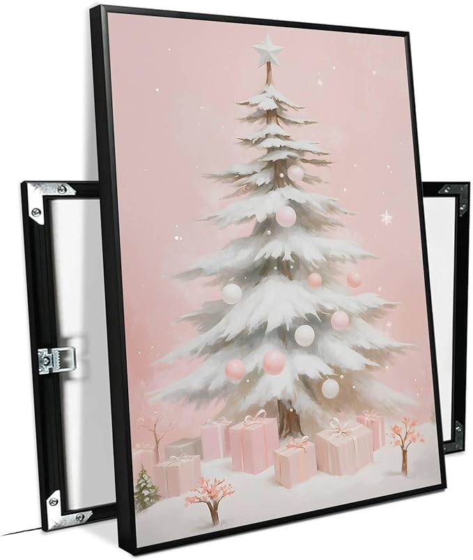 Framed Canvas Wall Art Pink Christmas Tree Wall Art Print Holiday Poster Trendy Christmas Decor 12x18in Metal blackFramed