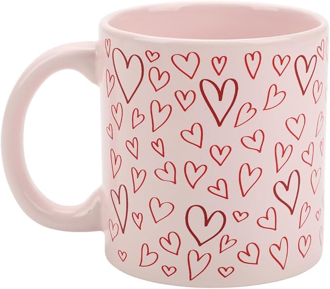 Bioworld Hearts Pink 16 Oz Ceramic Mug