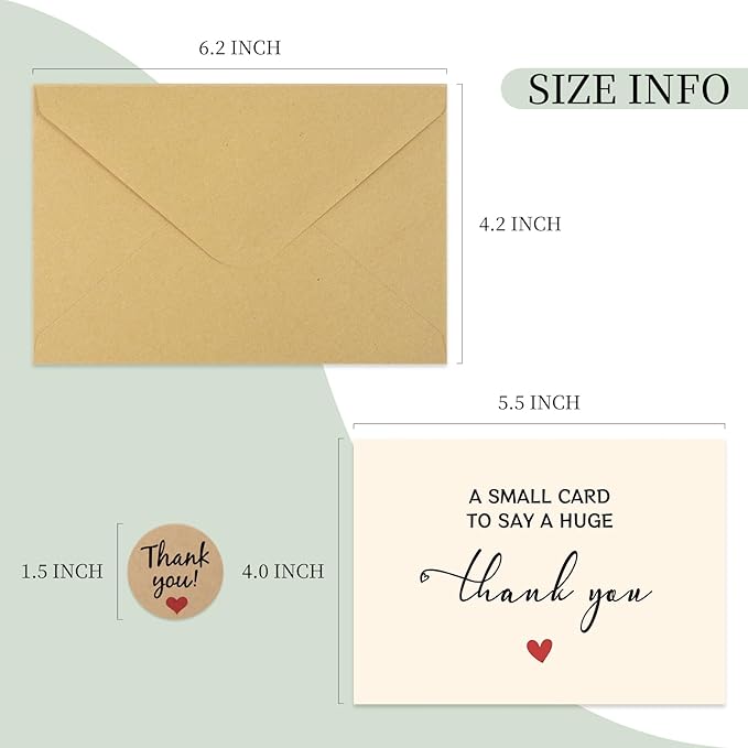 25 Pack 350GSM, Thank You Cards with Envelopes & Matching Stickers, Thank You Notes for Wedding, Business, Baby Shower, Small Business, Funeral, Graduation