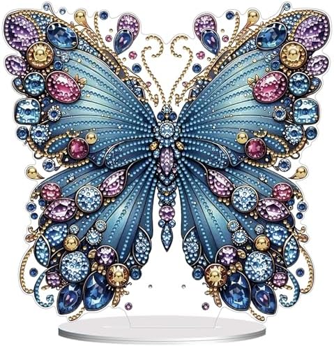 Diamond Painting Kits for Adults Beginners, 5D Full Drill Flowers and Butterfly Crystal Art Desktop Ornament, DIY Single Sided Home Office Desk Decor, Creative Craft Gift Set with Tools by OFRKE