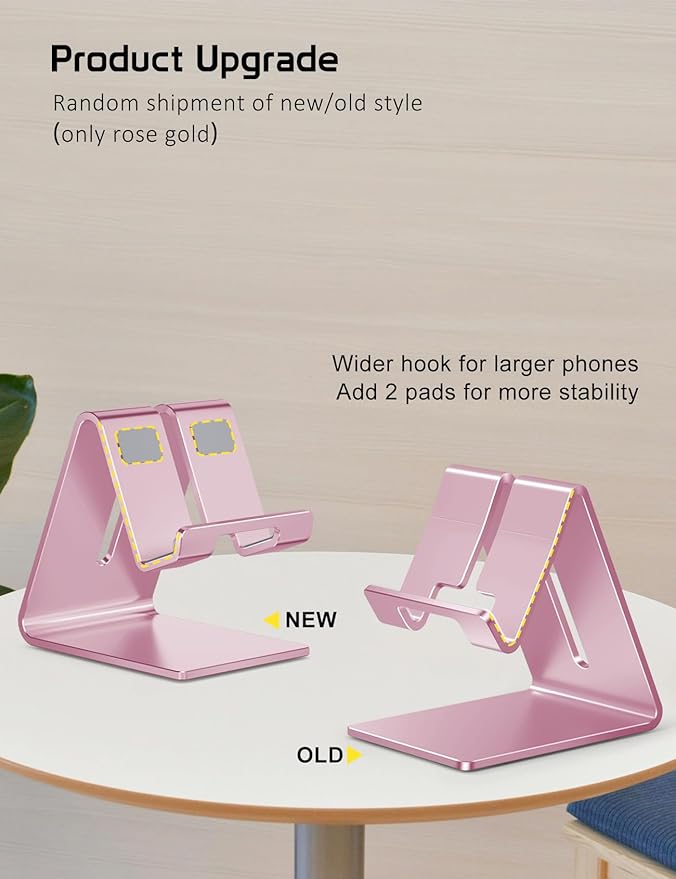 Phone Stand, Aluminum Phone Holder for iPhone 16 15 14 13 12 11 X 8 7 6 Plus 5, Samsung, Huawei, Suitable for All Smartphones, Adding a Touch of Style to Your Office Decor, Rose Gold