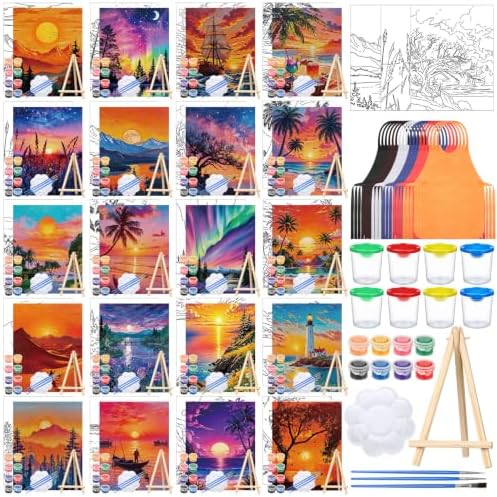 Sherr 140 Pcs 20 Set Pre Drawn Canvas Painting Kit, Sunsets by Sherr