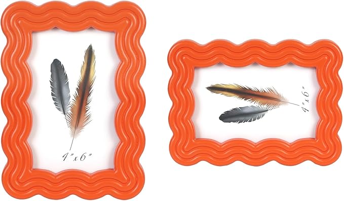 5x7 Picture Frame, Display Pictures 5x7 with Mat, Wavy Edge Wood Photo Frame for Tabletop and Wall Hanging, with Clear Plexiglass for Vertical or Horizontal Display, Orange, 1 Pack