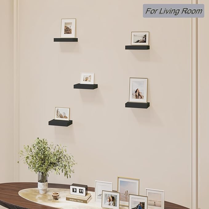 HAO Small Floating Shelf 6 inch Wall Mounted Mini Hanging Display Shelves for Living Room Bedroom Bathroom Set of 5 Black