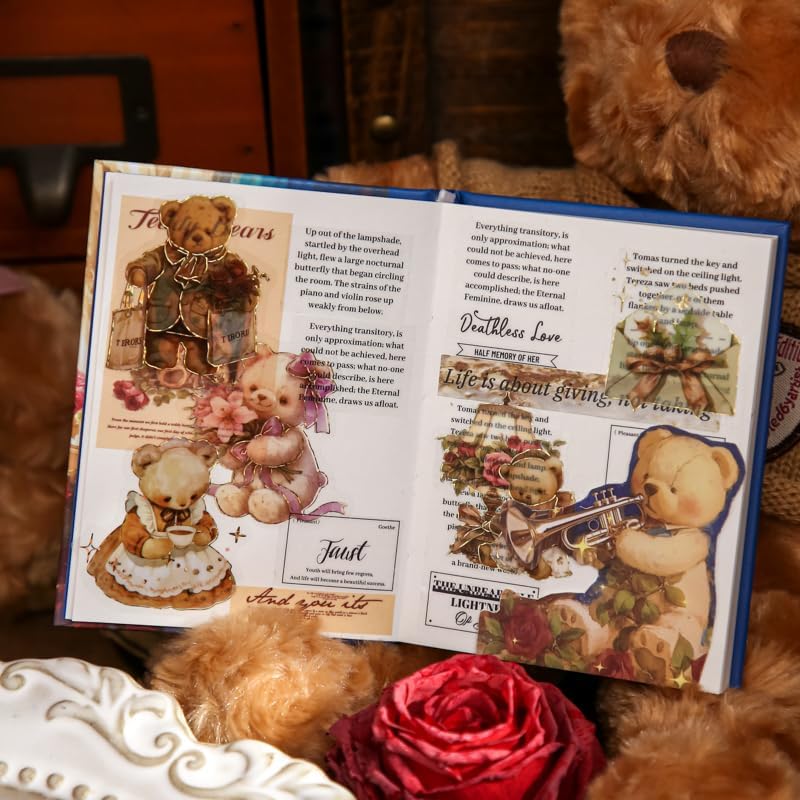 Alideco 120pcs Scrapbook Stickers Vintage Adorable Floral Bear Scrapbooking Junk Journal Crafts Embelishment Decoration Stickers (xiaoxionghuaxialangman) - Image 4