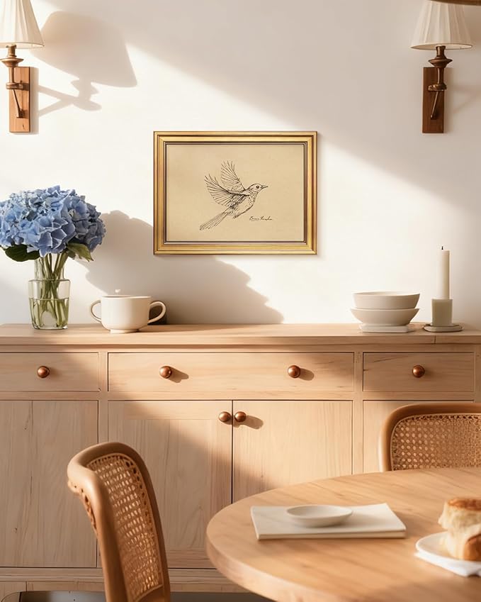 Bzstyleart Vintage Wall Art Decor,Georgia Bird Vintage Gold Framed Wall Art,Sketch Painting Picture,Room Decor Aesthetic,Canvas Prints for Apartment Decor Kitchen Bathroom Office,12L x 16W