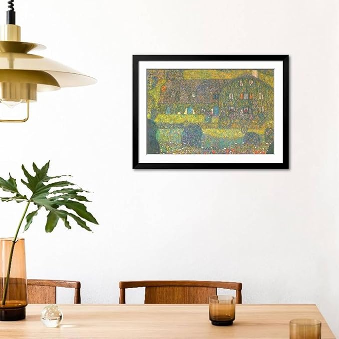 ART.COM Wall Art Print House in Attersee on Black Frame by Gustav Klimt, 44" x 32"