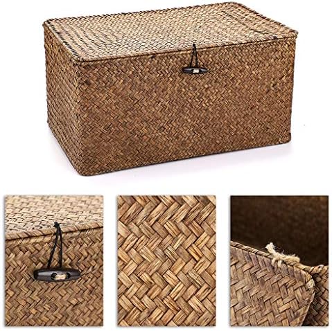 Hipiwe Set of 3 Seagrass Storage Baskets with Lid - Large Woven Wicker Bins - Image 3