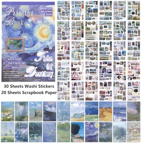 YagCu Vintage Journaling Stickers for Junk Journal, 487 Scrapbooking Sticker and 20 Ephemera Papers for Adults, Washi Materials with Art Famous Paintings - Image 5