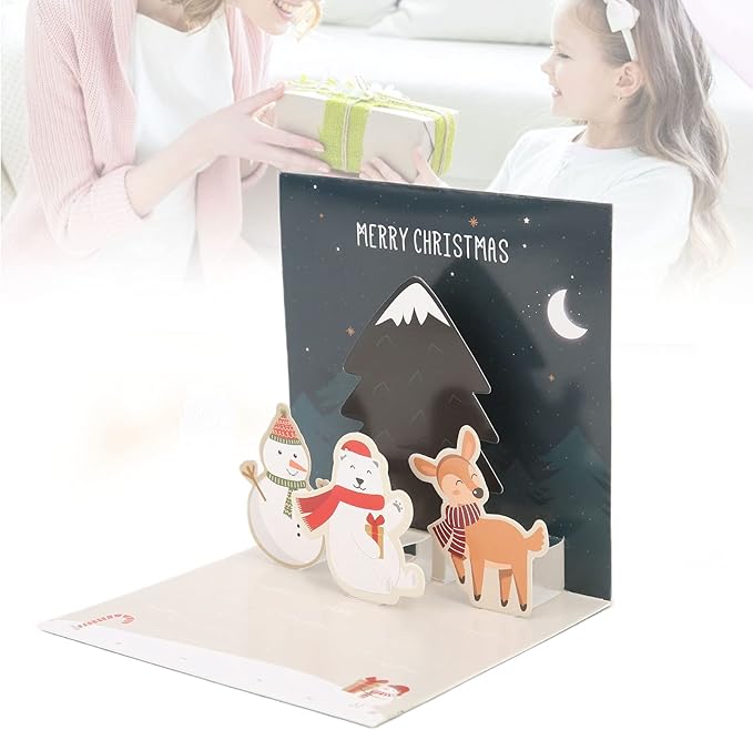 3D Greeting Cards,Christmas Party Card Sets,Greeting Three Dimensional Christmas Special Decorative Paper with Envelope Sticker (Style D)