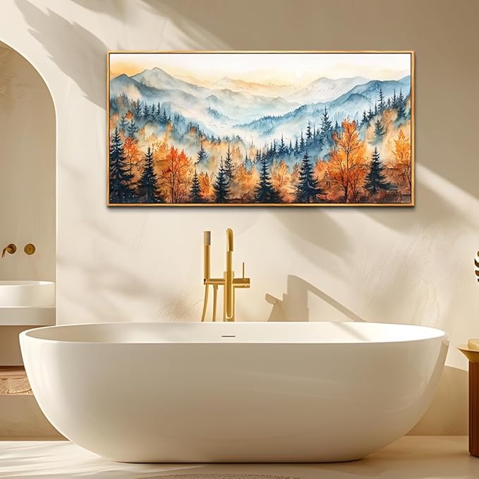 KELIYUAN Panoramic Wall Painting Canvas Wall Art For Living Room Large Wall Decor For Bedroom Abstract Mountain Forest Painting Pictures Office Decor Modern Room Home Decor Wood Framed 20"X40"