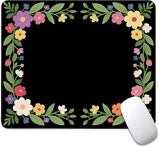Square Mouse Pad Flower Border, Personalized Premium-Textured Custom Mouse Mat Design, Washable Mousepad Cloth, Non-Slip Rubber Base Computer Mouse Pads for Wireless Mouse