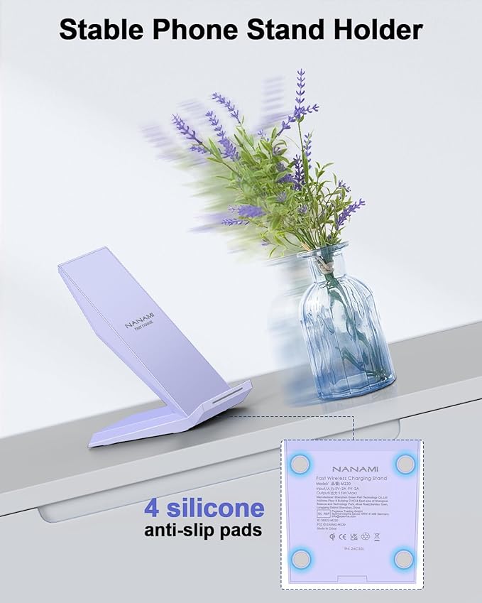 NANAMI Wireless Charger with USB C Charger - Qi Certified Fast Wireless Charging Stand Compatible with iPhone 17/16/15/14/13/12, Phone Charger Dock for Samsung Galaxy S25/S25+/S25 Ultra/S24/S23/S22