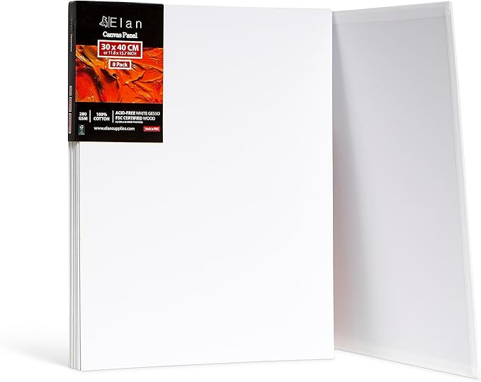 Elan Canvas Boards for Painting 11.8x15.7 Inch, 8-Pack 100% Cotton Acid-Free Blank Canvases for Painting 8oz, Triple Primed 11.8x15.7 Canvas Panels