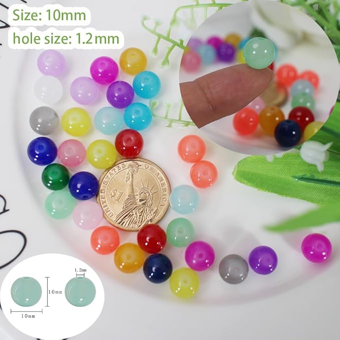 Pamir Tong 626PCS 10mm Glass Beads Jewelry Making Beads Imitative Jade Beads Bracelet Round Space Loose Beads for Earring, Necklaces-Adult Craft Supplies