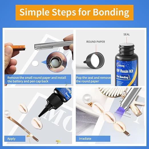 UV Resin Kit with Light, Curing & Bonding in Seconds, 30g/1oz Transparent UV Glue with UV Flashlight for Plastic, Resin, Acrylic, Glass Bonding & Repairing
