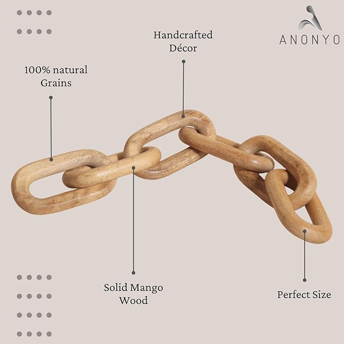 ANONYO Boho Wooden Link Decor for Coffee Object for Coffee Table & Shelf Knot Sculpture, Farmhouse Rustic Shelf Natural Wood Chain Links for Living Room, Entryway, Console,Office Home Accent