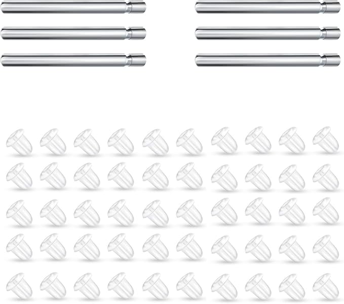 6pcs 20G Pure Titanium Earring Posts Pins, Nickel Free Hypoallergenic Titanium Earring Findings for Sensitive Ears | 50pcs Silicone Backs Include